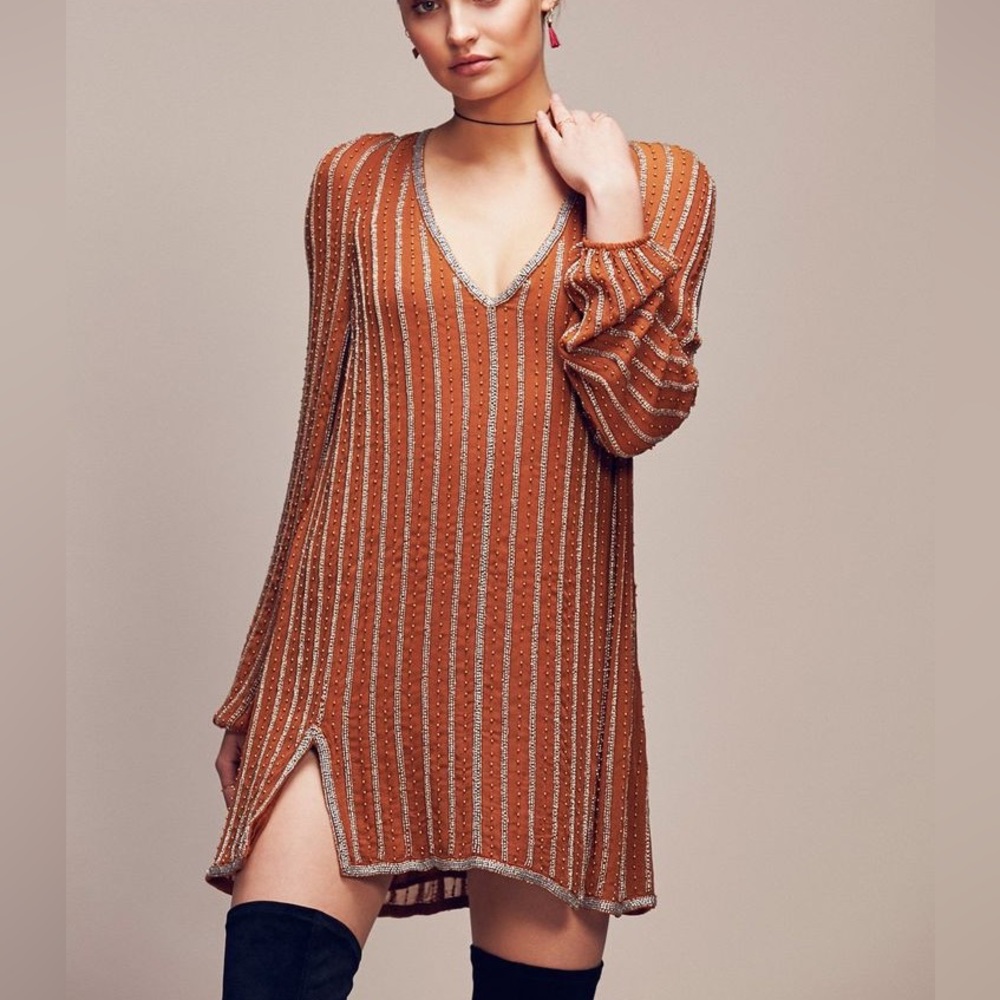 Free people, black magic, mini dress size small in rust red